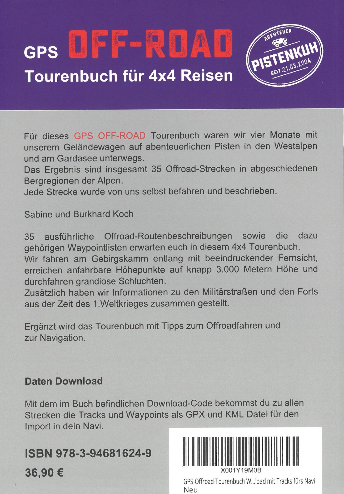 GPS Offroad Tourenbuch Westalpen Gardasee